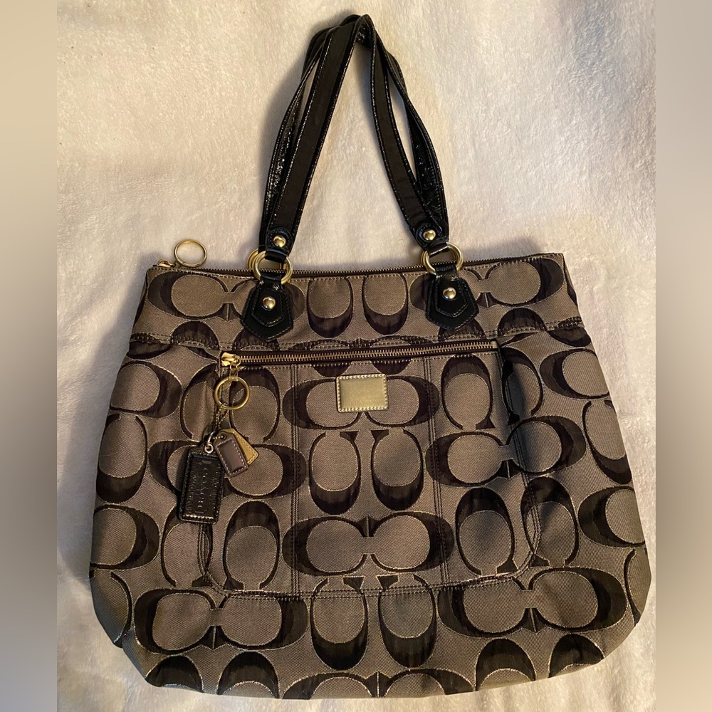 COACH Poppy Metallic Glam Signature Tote